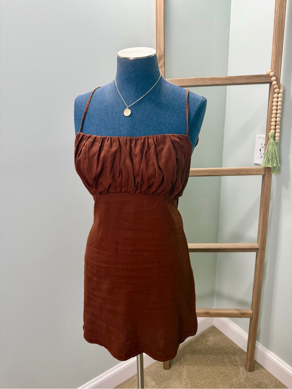Urban Renewal Brown Linen Spaghetti Strap Mini Dress Size XS